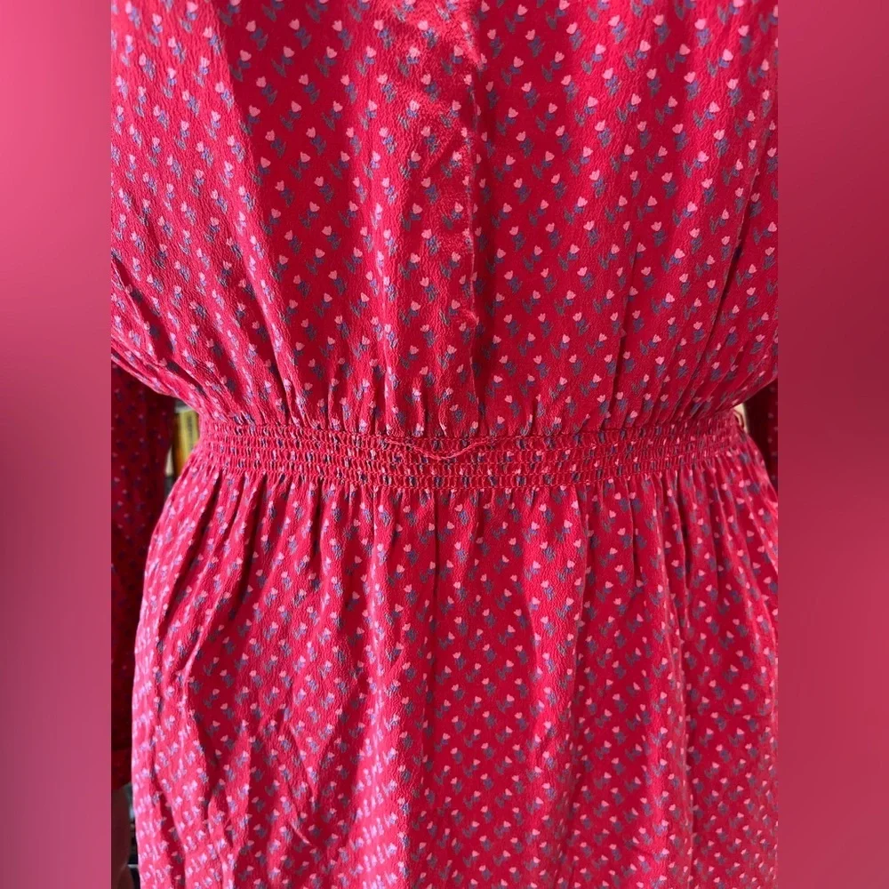 Classic red Neiman Marcus floral modest prairie vintage SILK Dress-6